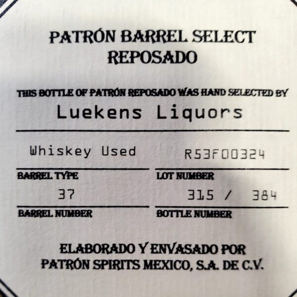 Second image of Patron Reposado Tequila Barrel Select 750ml
